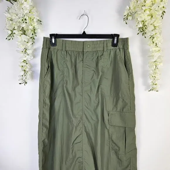 New OFFLINE By Aerie Cargo Maxi Skirt Large Sage Green Utility Pocket Streetwear - Picture 6 of 14
